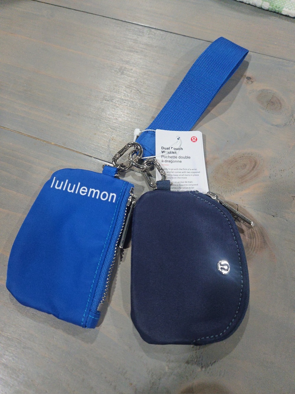 Lululemon athletica Dual Pouch Wristlet blue navy bag purse gym keychain